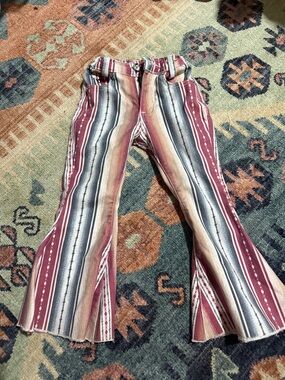 Kids Striped Flare Pants - Burgundy Multicolor